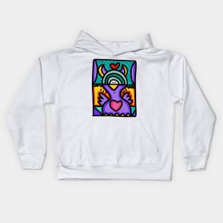 Purple Graffiti Bird Character Kids Hoodie